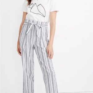 Madewell Linen & Cotton Ankle Tapered Pants Paper Bag Tie Waist Pleated Size 8